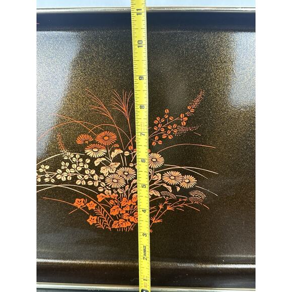 Vintage Brown And Black Lacquer Serving Tray Plastic Wrapped Handles Fall Decor - Picture 5 of 8